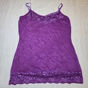 Maurice’s Purple Lace Trim Crinkle Cami Women’s Y2K Retro Preppy Casual Party M